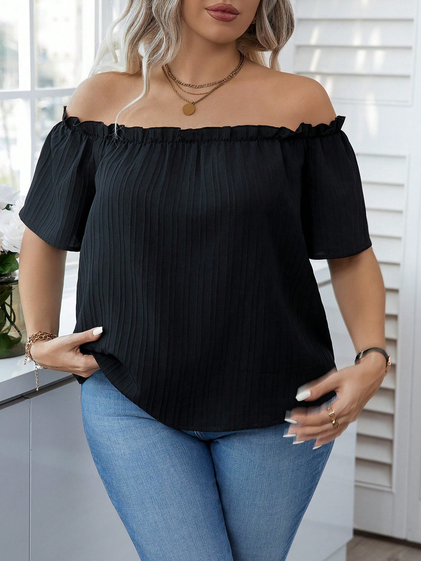 Blouse Off Shoulder - Blusa negra sexy con diseño de