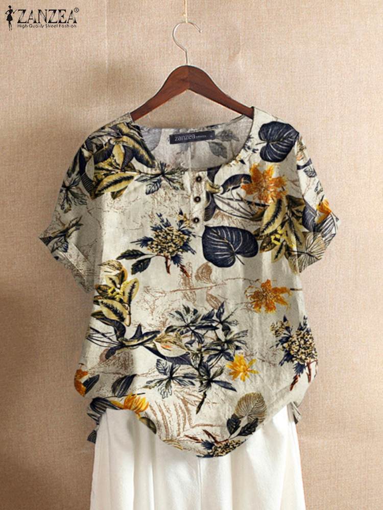 ZANZEA-Camiseta de algodón par - Romper Floral Print reseña y precio