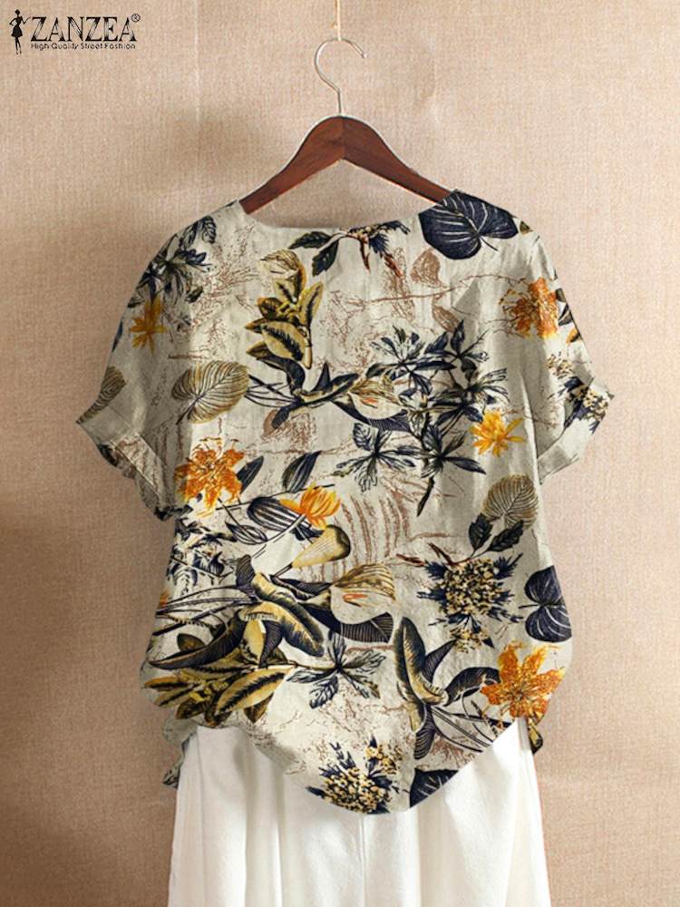 ZANZEA-Camiseta de algodón par - Romper Floral Print reseña y precio