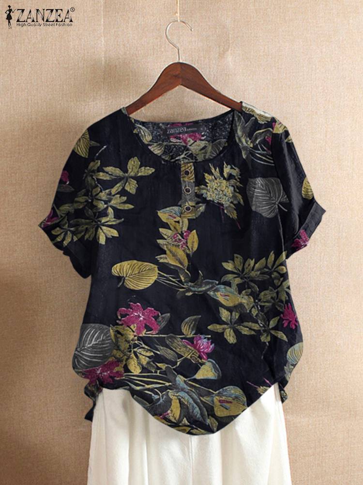 ZANZEA-Camiseta de algodón par - Romper Floral Print reseña y precio